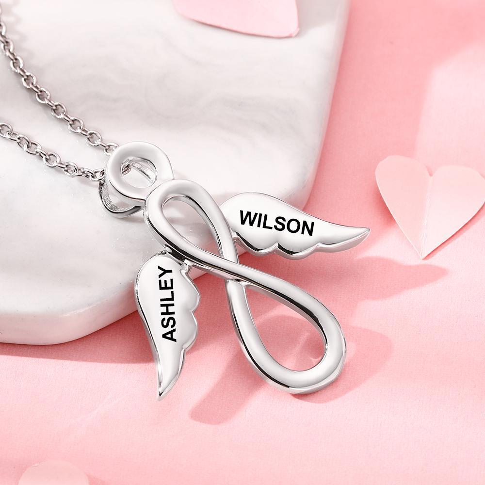 Infinity Necklace Engraved Necklace with Wings Name Necklace Love You Gifts for Her Plated Platinum