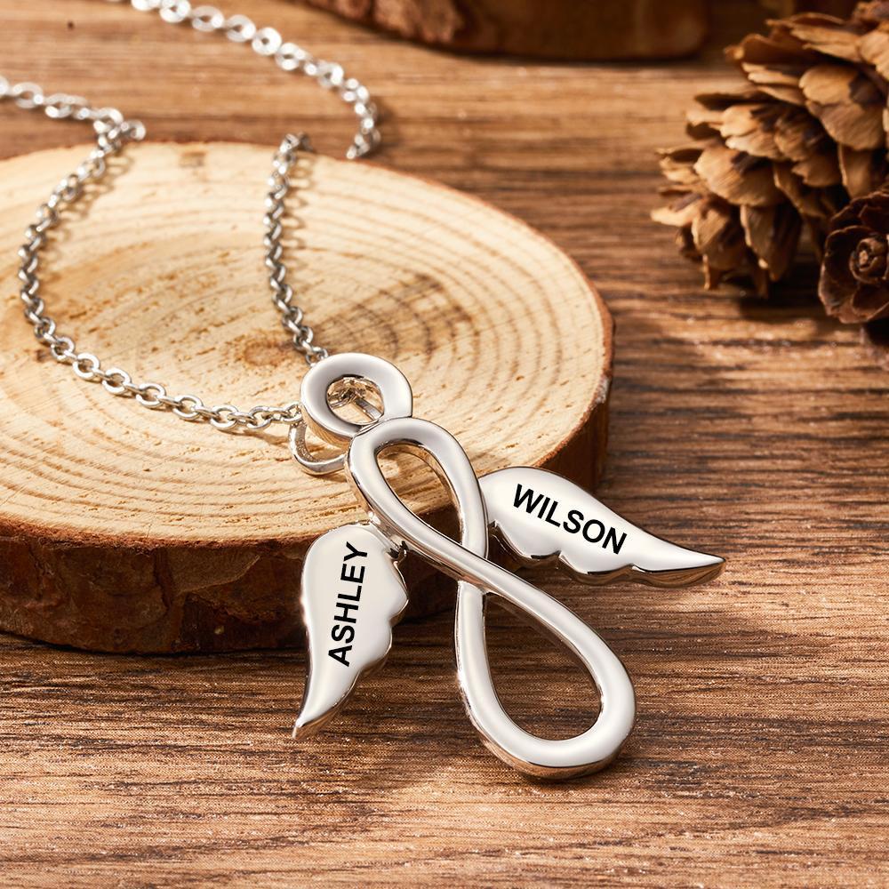 Infinity Necklace Engraved Necklace with Wings Name Necklace Love You Gifts for Her Plated Platinum