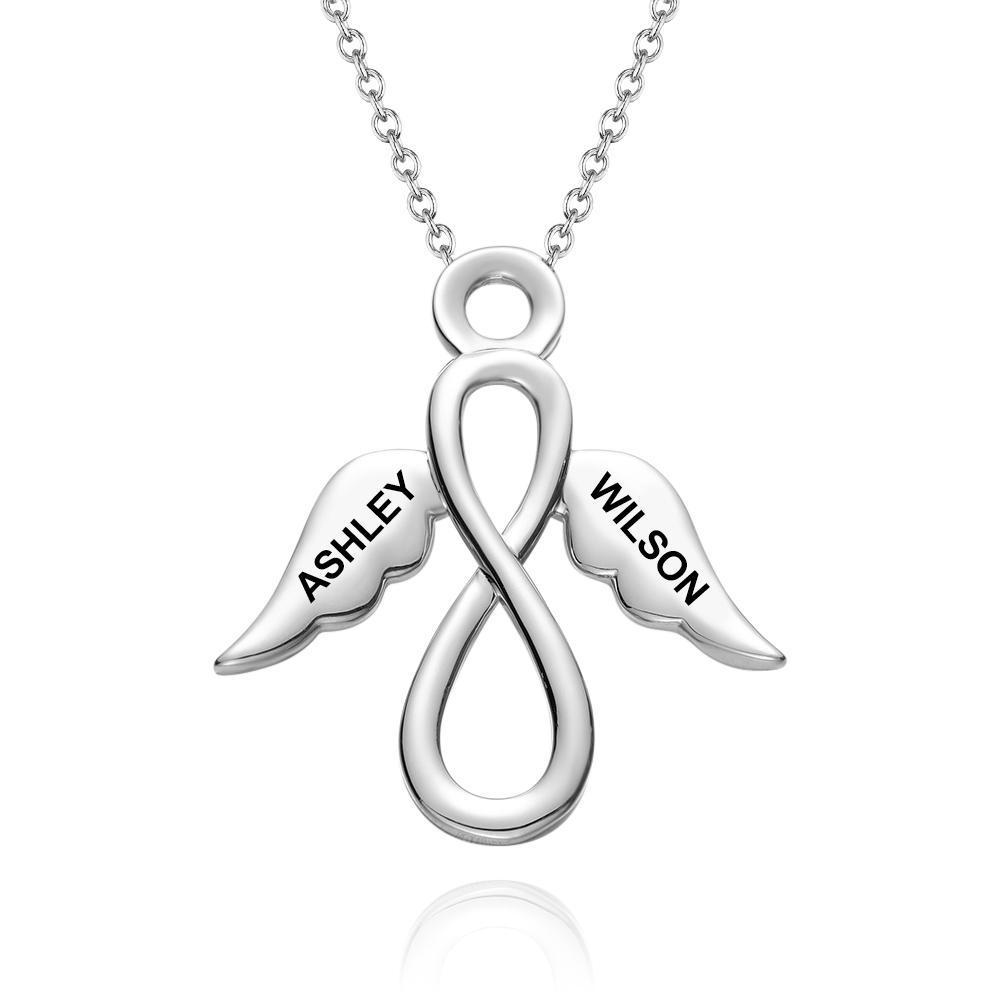 Infinity Necklace Engraved Necklace with Wings Name Necklace Love You Gifts for Her Plated Platinum