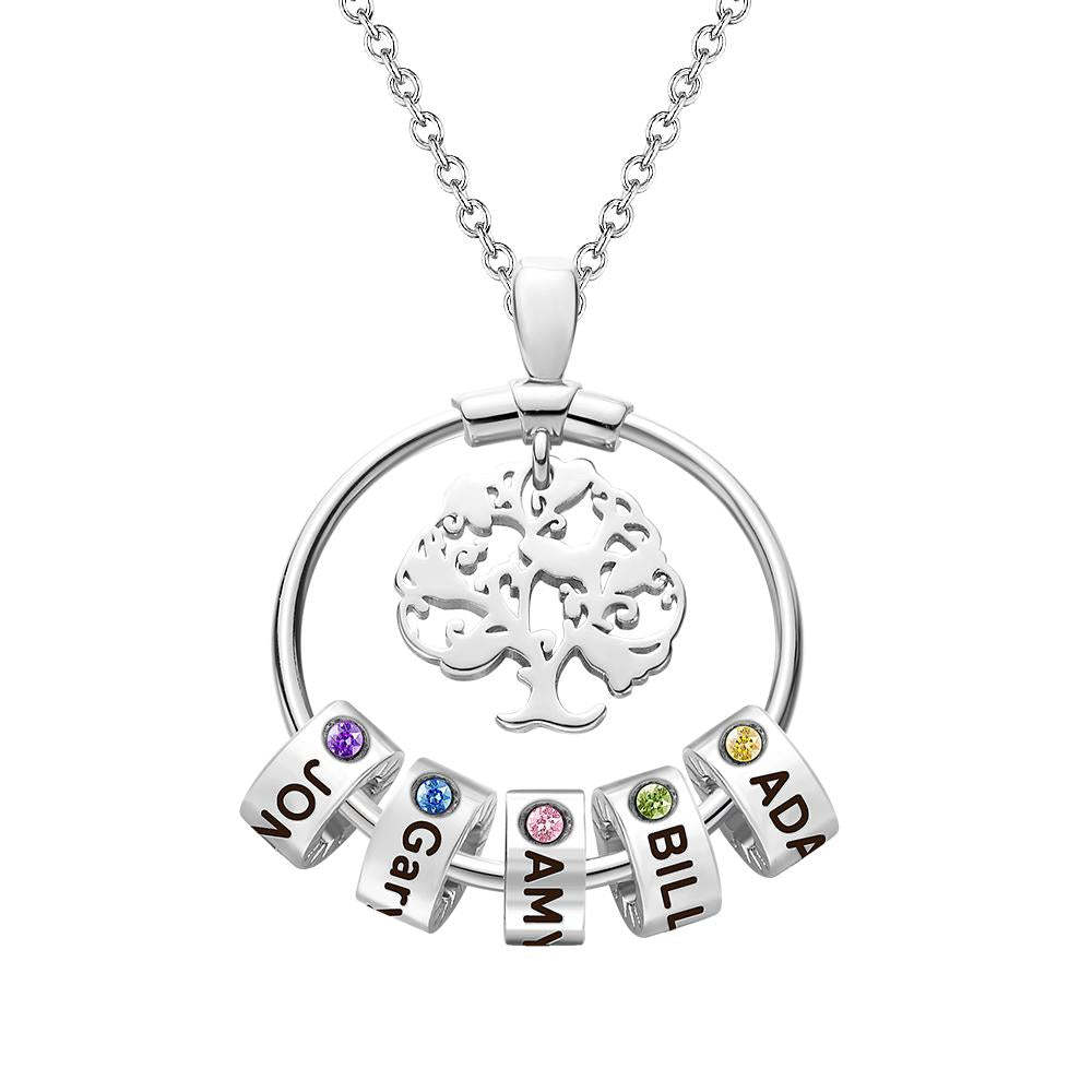 Life Tree Engraved Necklace With Custom One Birthstone Gifts - Silver