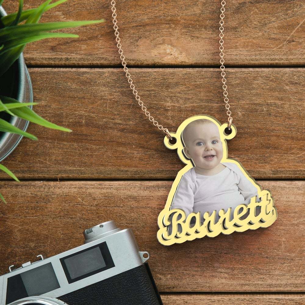 Custom Photo Engraved Gold Necklace Exquisite Custom Baby Necklace Gift for Baby - soufeelau