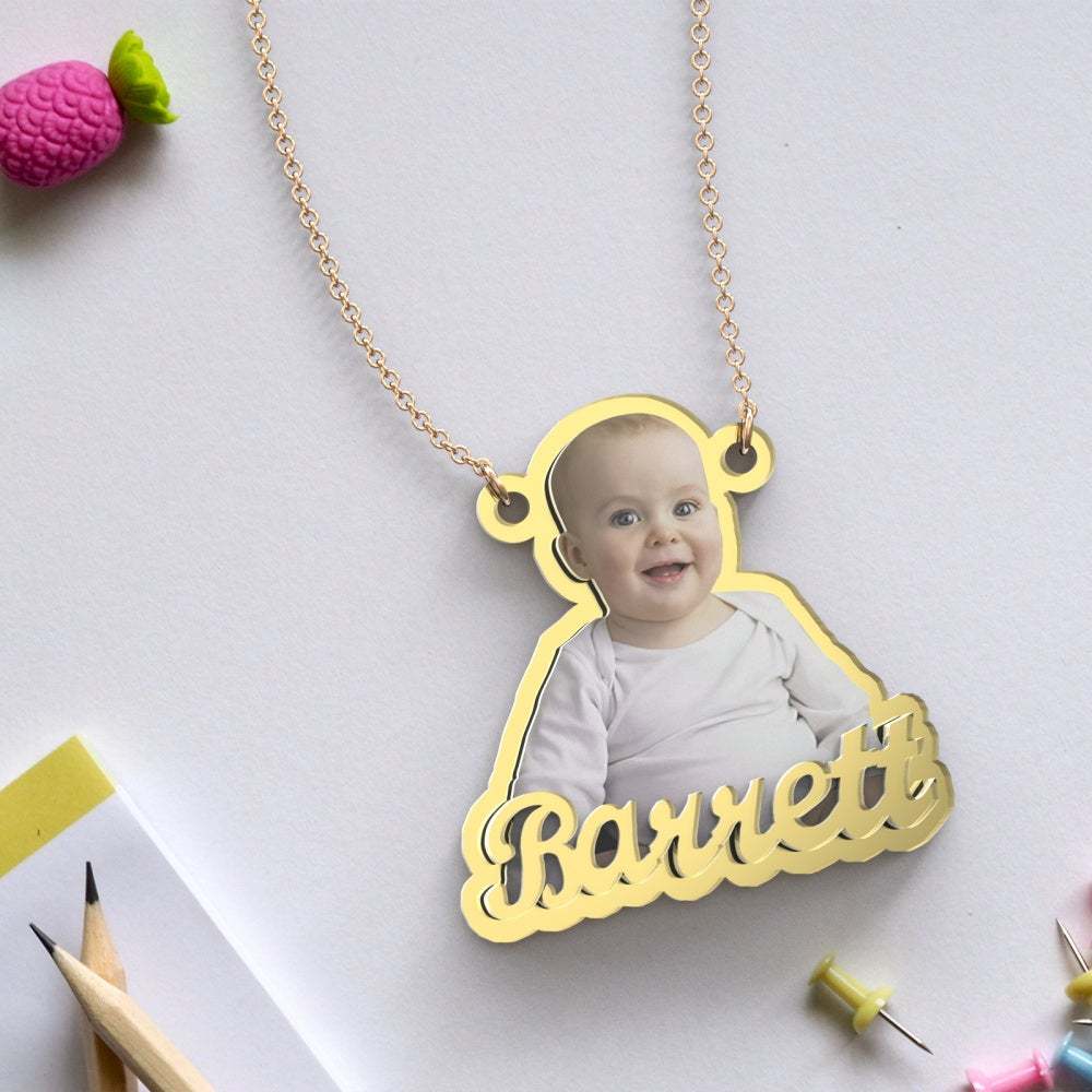 Custom Photo Engraved Gold Necklace Exquisite Custom Baby Necklace Gift for Baby - soufeelau