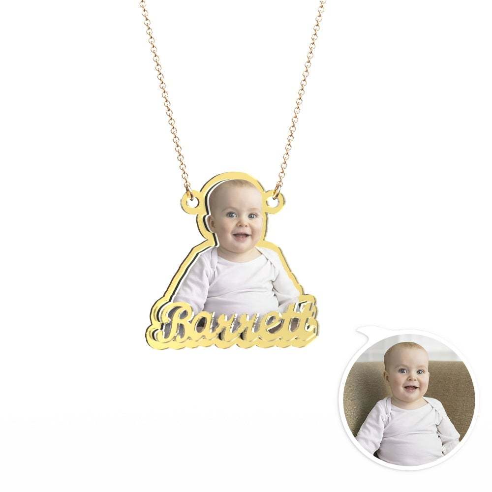 Custom Photo Engraved Gold Necklace Exquisite Custom Baby Necklace Gift for Baby - soufeelau