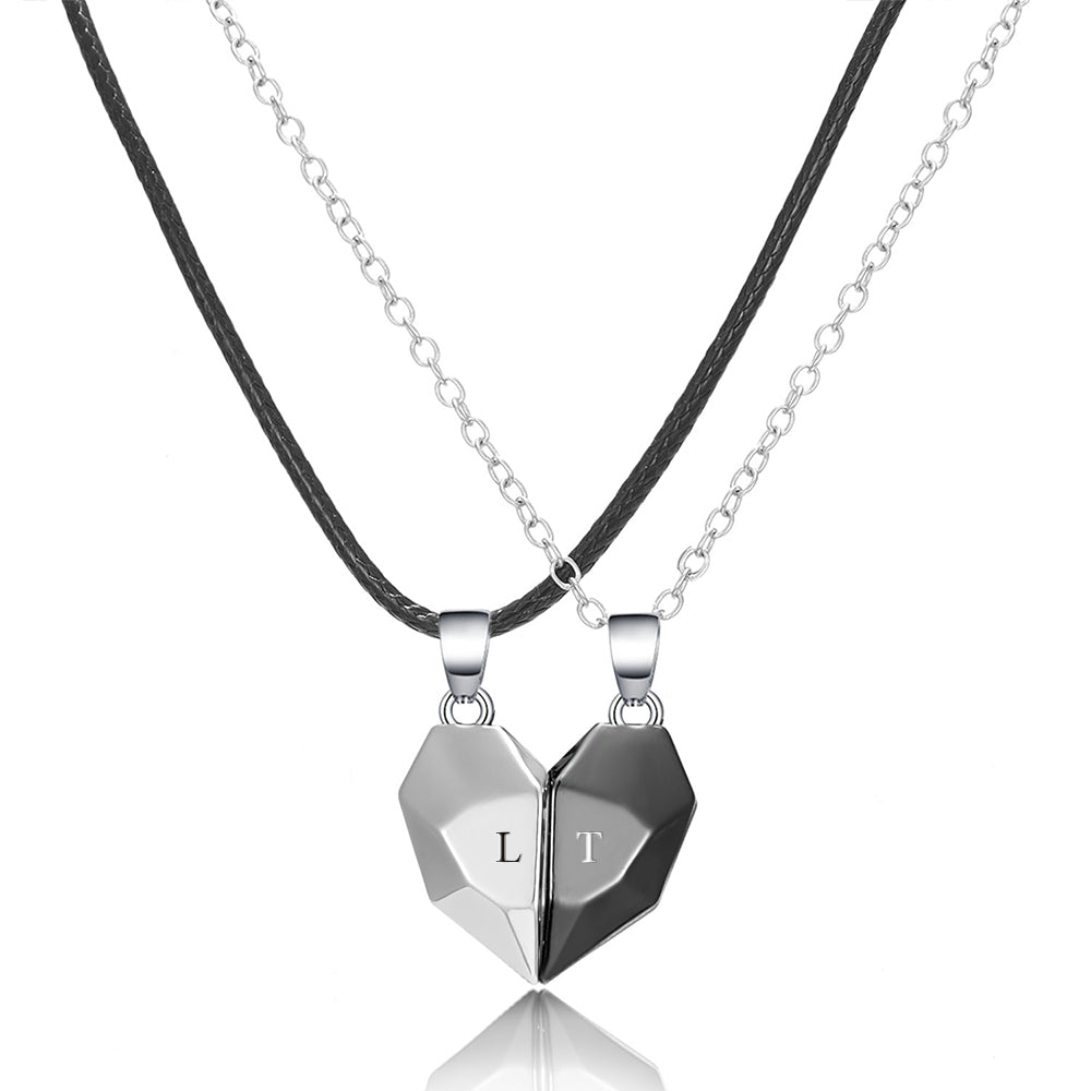 Personalized Two Souls One Heart Pendant Necklaces for Couple Wishing Stone Magnet Couples Necklace Gifts - soufeelau