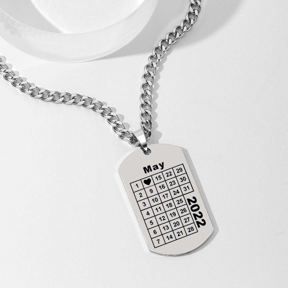 Calendar Necklace Engraved Necklace Pesonalized Annivesary Gift Necklace For Men's - soufeelau