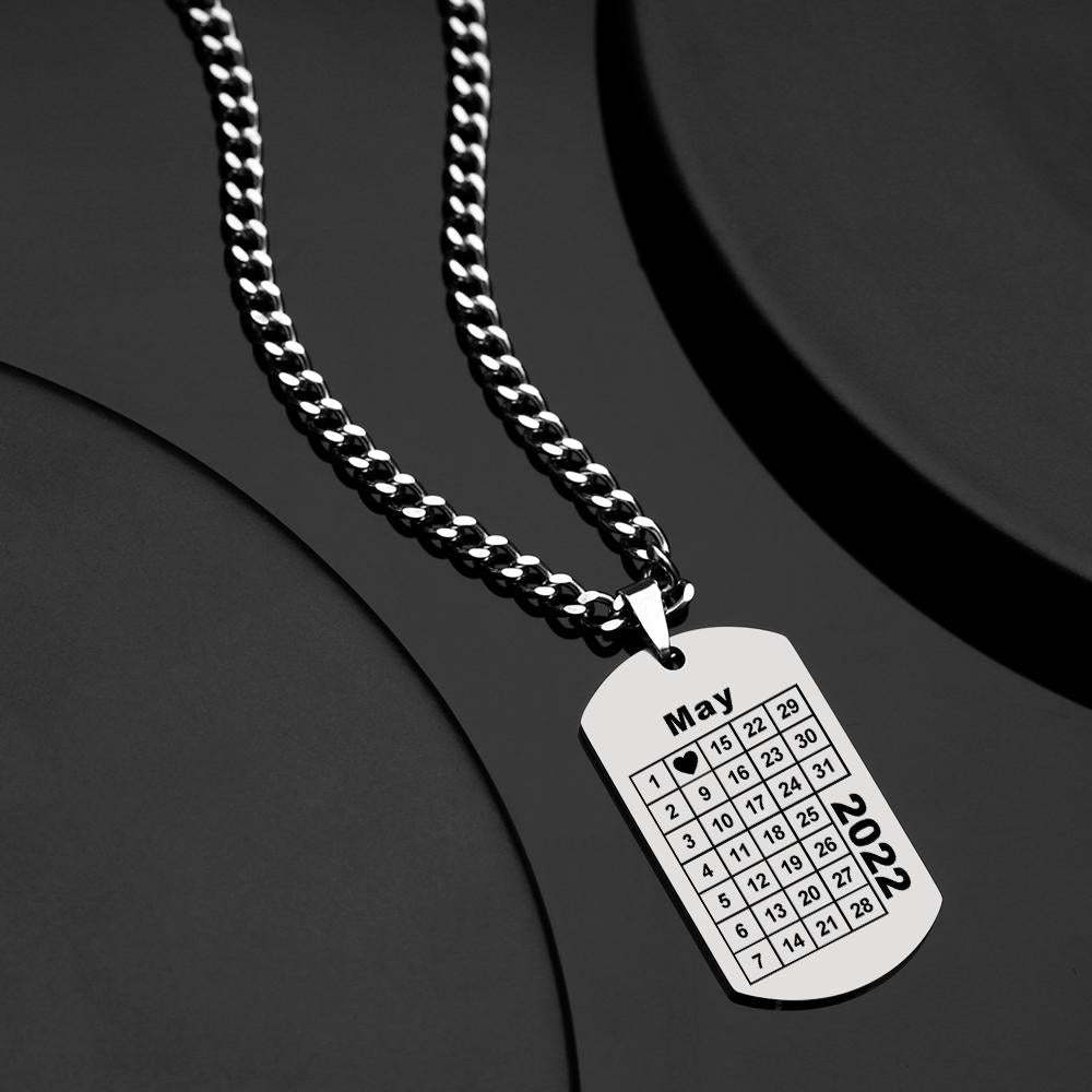 Calendar Necklace Engraved Necklace Pesonalized Annivesary Gift Necklace For Men's - soufeelau