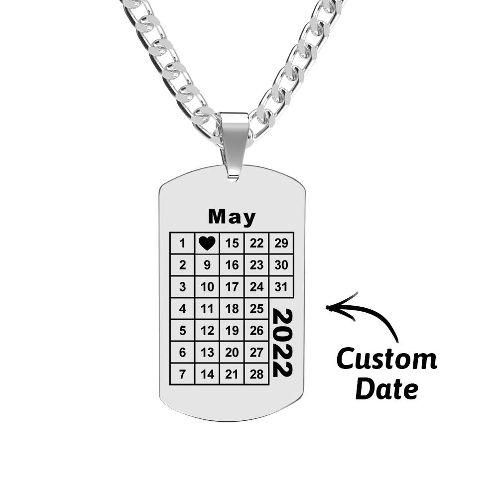 Calendar Necklace Engraved Necklace Pesonalized Annivesary Gift Necklace For Men's - soufeelau