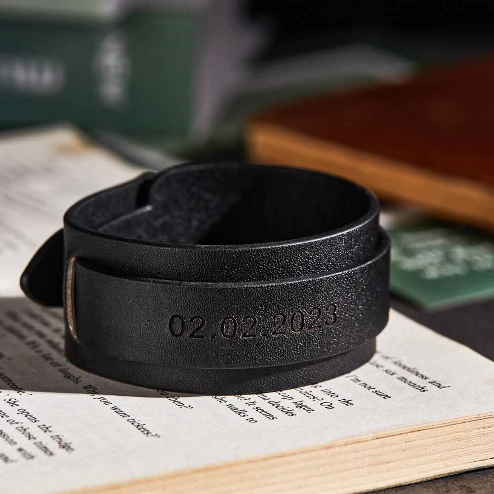 Custom Engraved Leather Bracelet Personalized Vintage Wrap Adjustable Bracelet Gift For Him - soufeelau