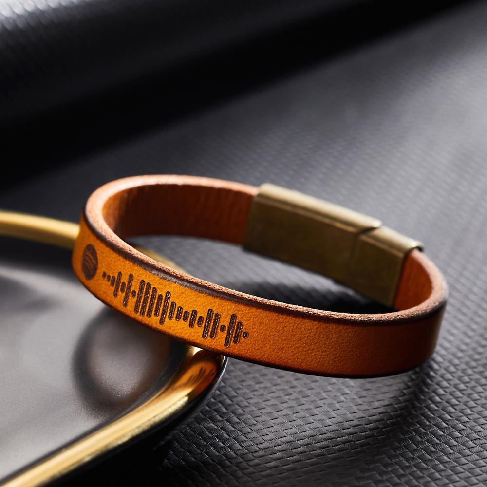 Custom Engraved Spotify Code Bracelet Personalized Song Leather Bracelet with Strong Magnetic Clasp - soufeelau