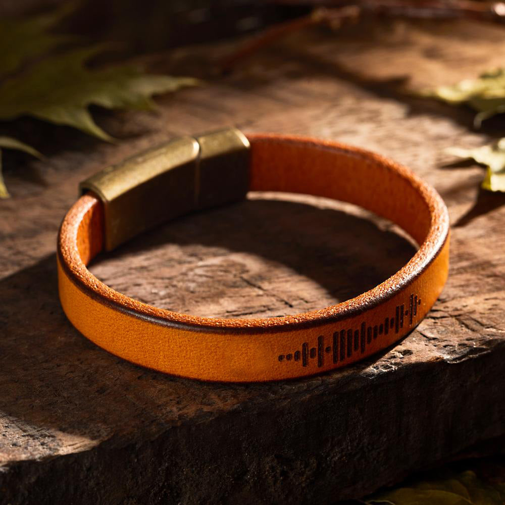 Custom Engraved Music Code Bracelet Personalised Song Leather Bracelet with Strong Magnetic Clasp - soufeelau