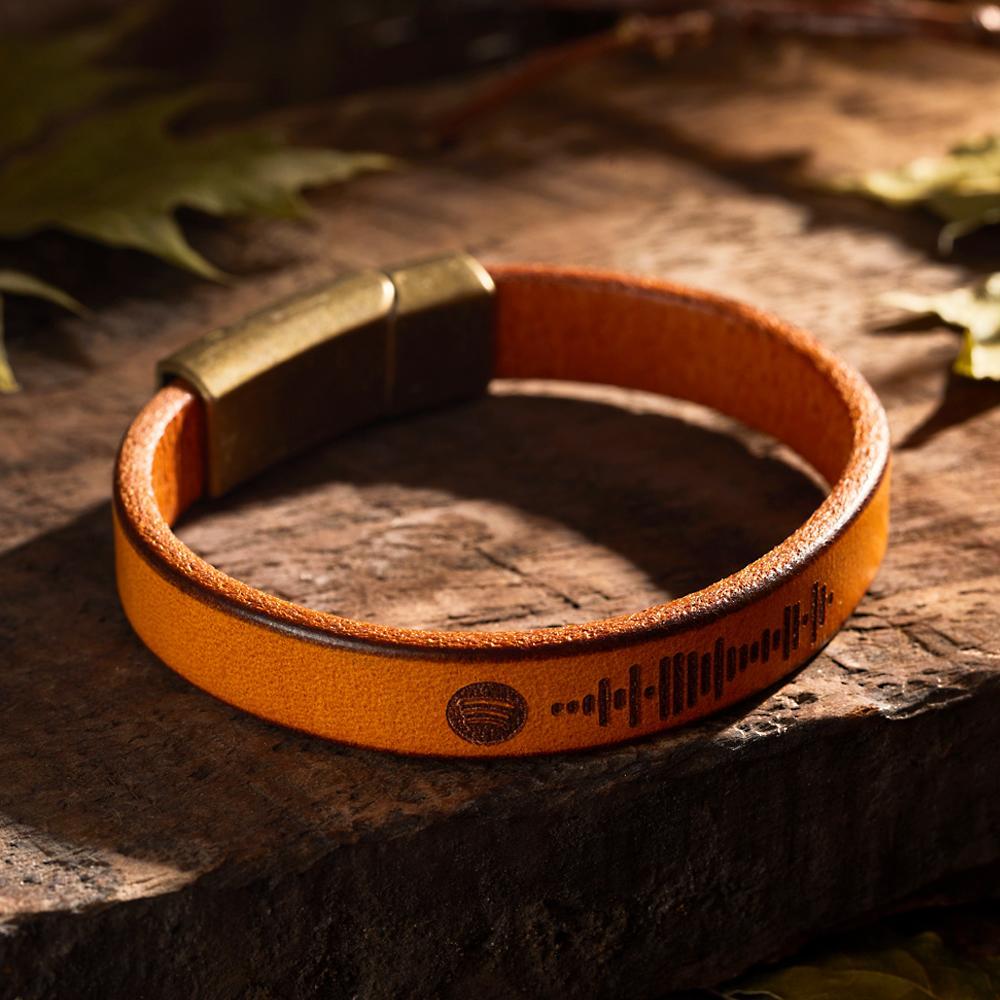 Custom Engraved Spotify Code Bracelet Personalized Song Leather Bracelet with Strong Magnetic Clasp - soufeelau