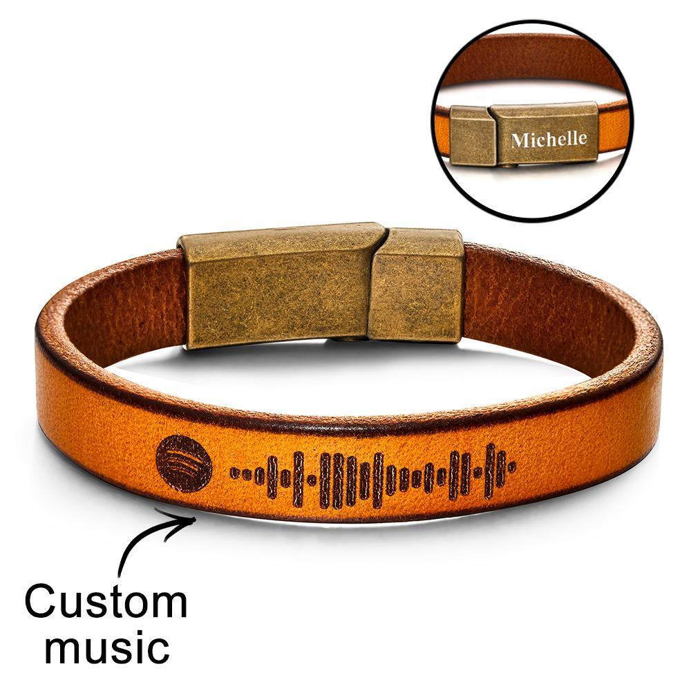 Custom Engraved Spotify Code Bracelet Personalized Song Leather Bracelet with Strong Magnetic Clasp - soufeelau