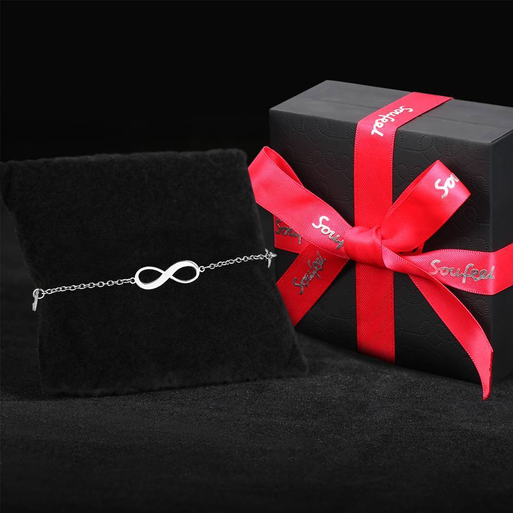 Engraved Infinity Love Bracelet Silver - Length Adjustable