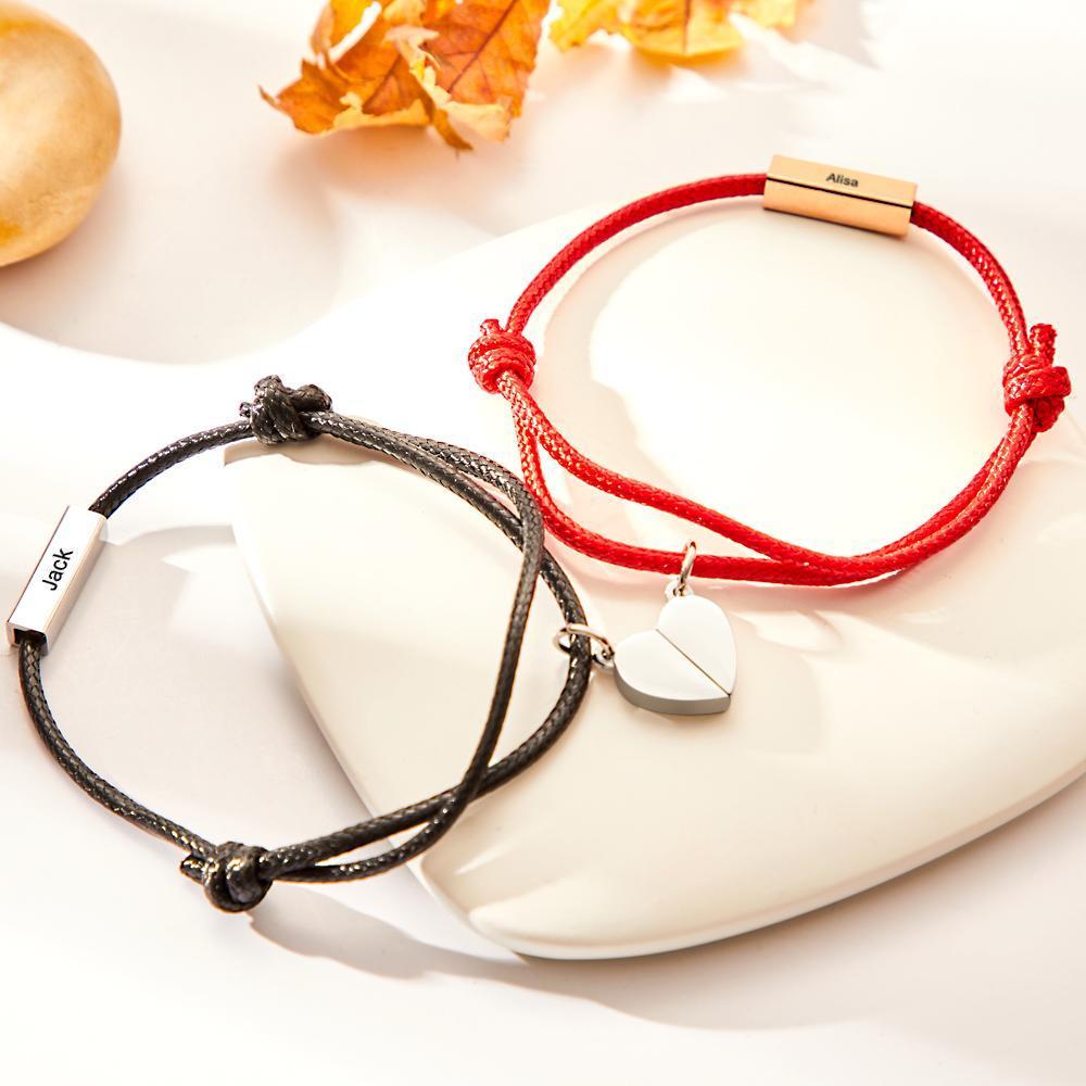 Custom Engraved Bracelets Heart Magnetic Bracelets Gift for Couple