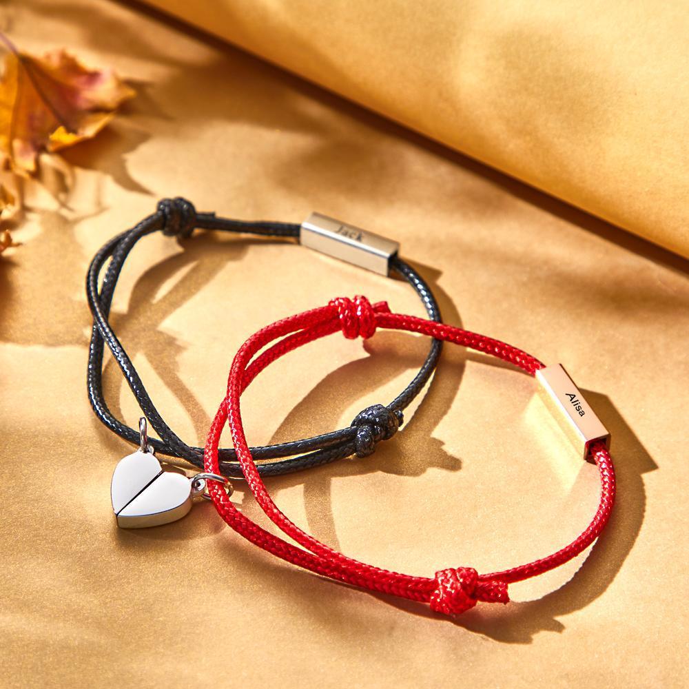 Custom Engraved Bracelets Heart Magnetic Bracelets Gift for Couple