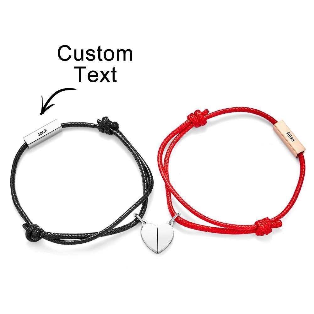 Custom Engraved Bracelets Heart Magnetic Bracelets Gift for Couple