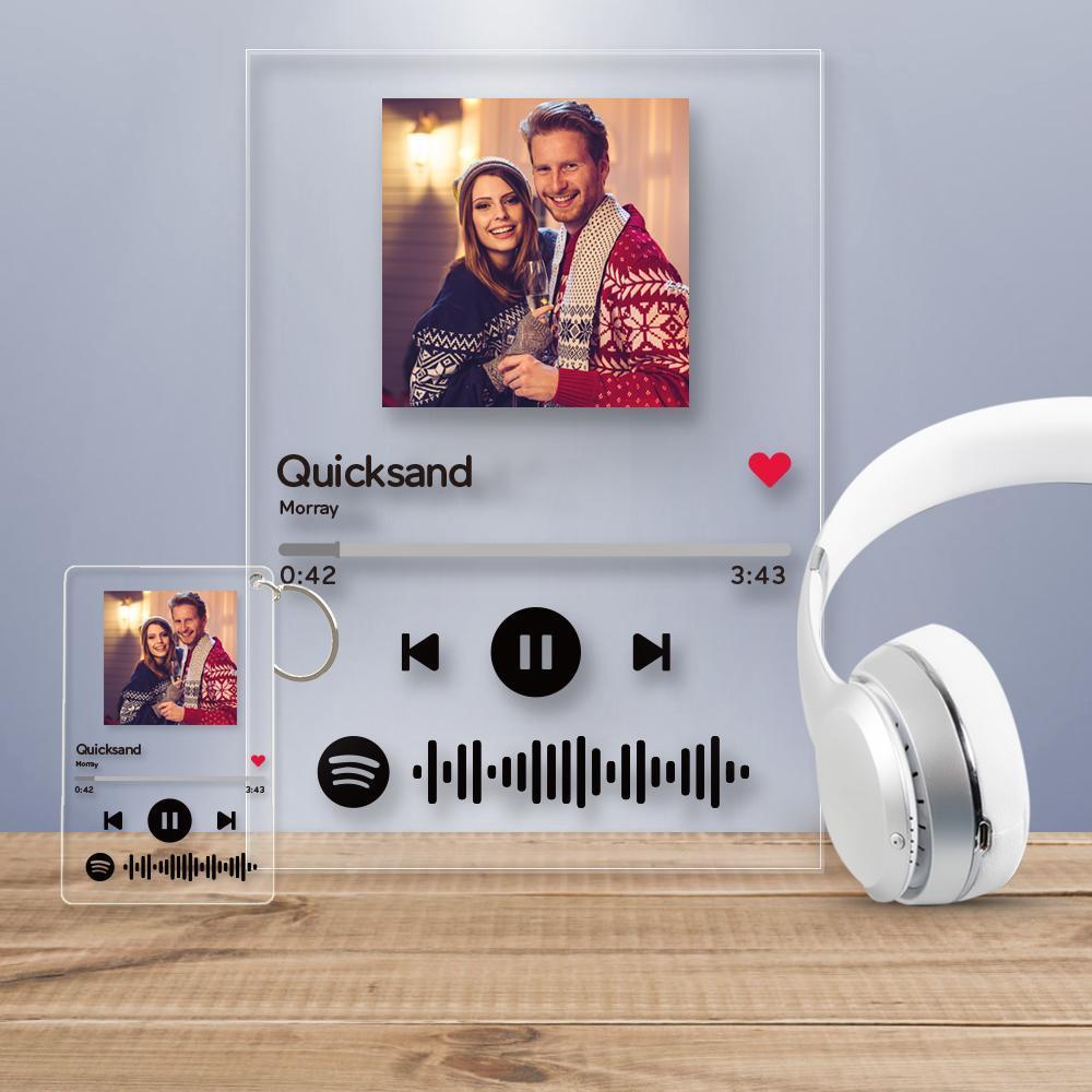 Scannable Spotify Code Plaque Keychain Music and Photo Acrylic, Song Keychain Gifts 2.1in*3.4in (5.4*8.6cm)-Christmas Gifts