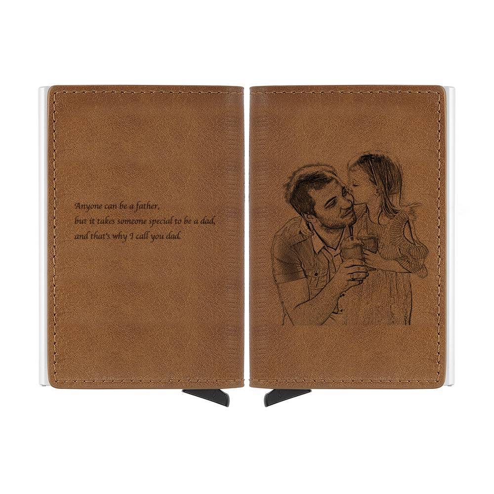 Photo Engraved Card Case, Leather Wallet Best Gift for Men