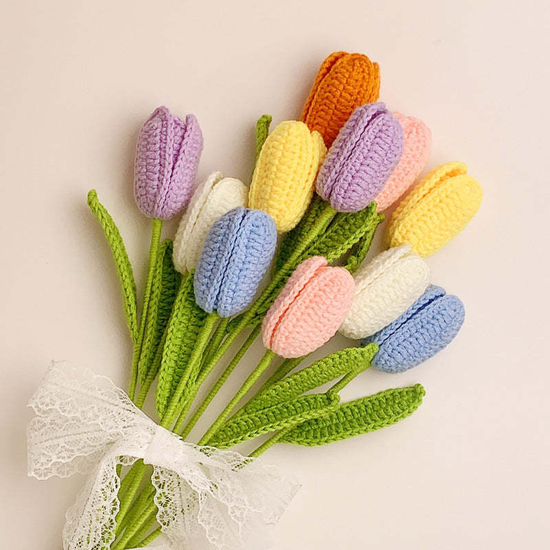 Tulip Crochet Flower Handmade Knitted Flower Gift for Lover - soufeelau