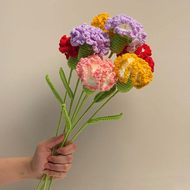 Carnation Crochet Flower Handmade Knitted Flower Gift for Lover - soufeelau