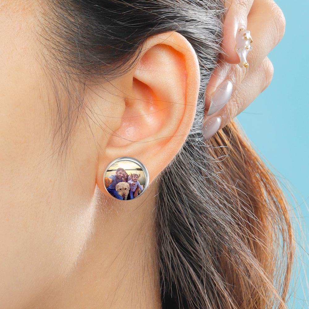 Photo Earrings, Studs Earrings Two Photos Unique Gifts