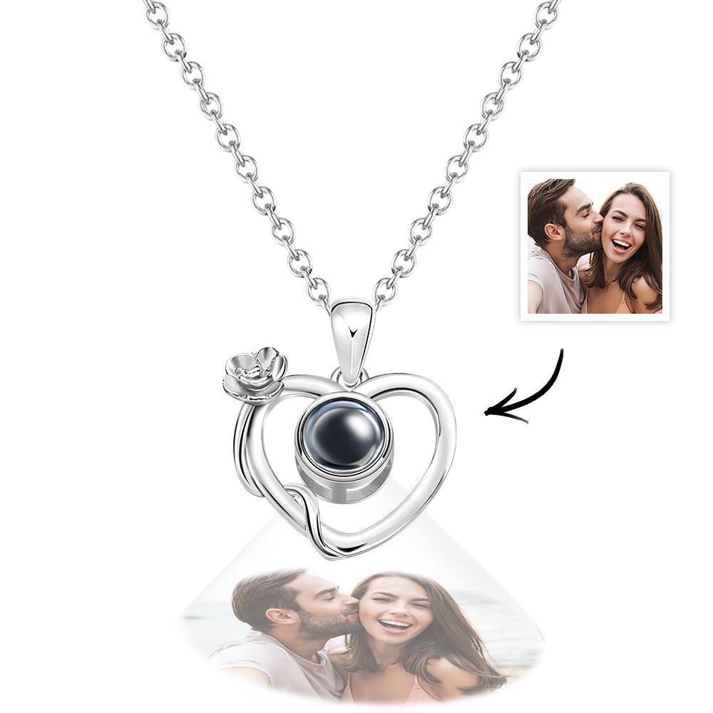 Personalized Flower Photo Projection Necklace Delicate Heart-Shaped Jewelry Gift For Her - soufeelau