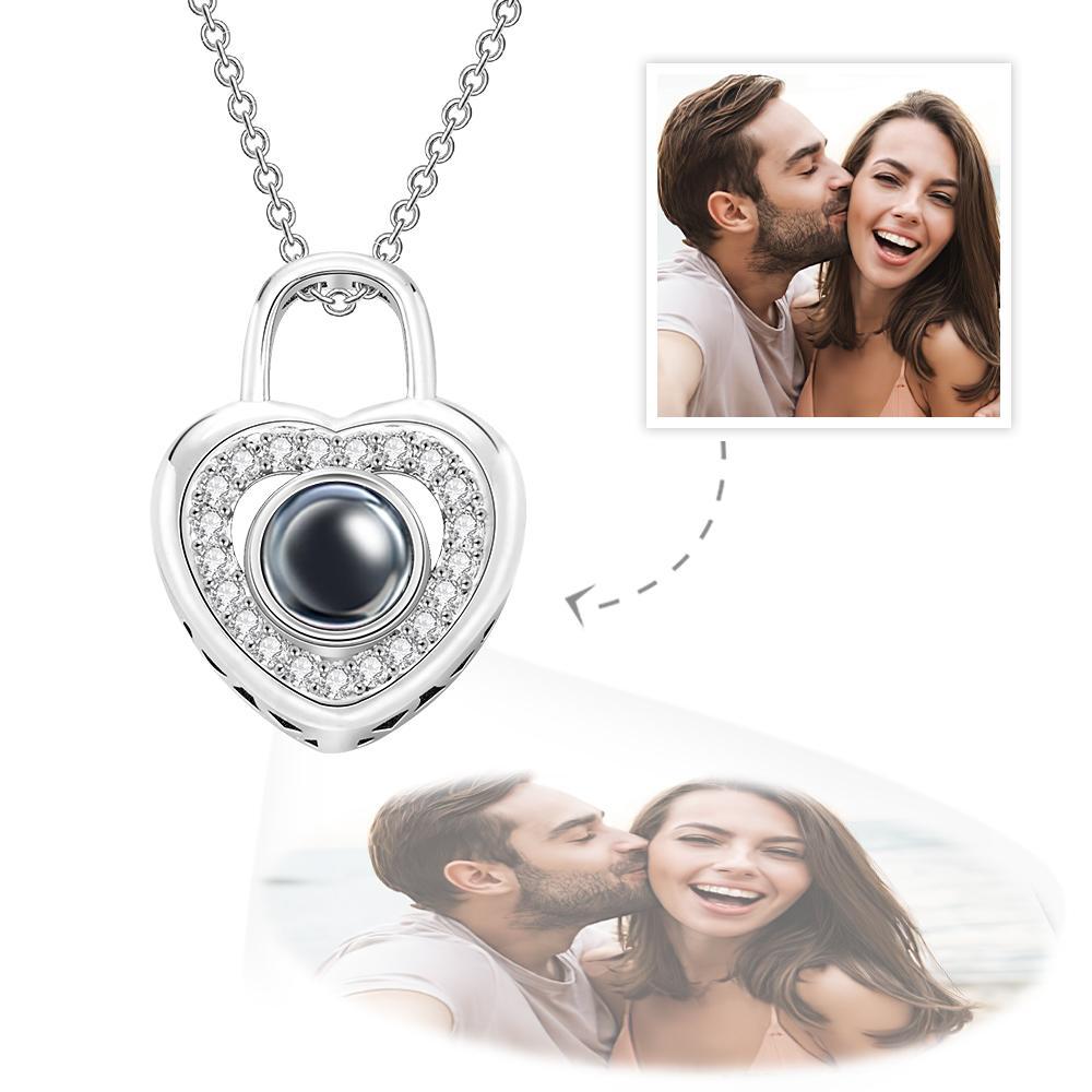 Personalized Photo Projection Necklace Love Heart Lock Shaped Pendant Valentine's Day Gift - soufeelau