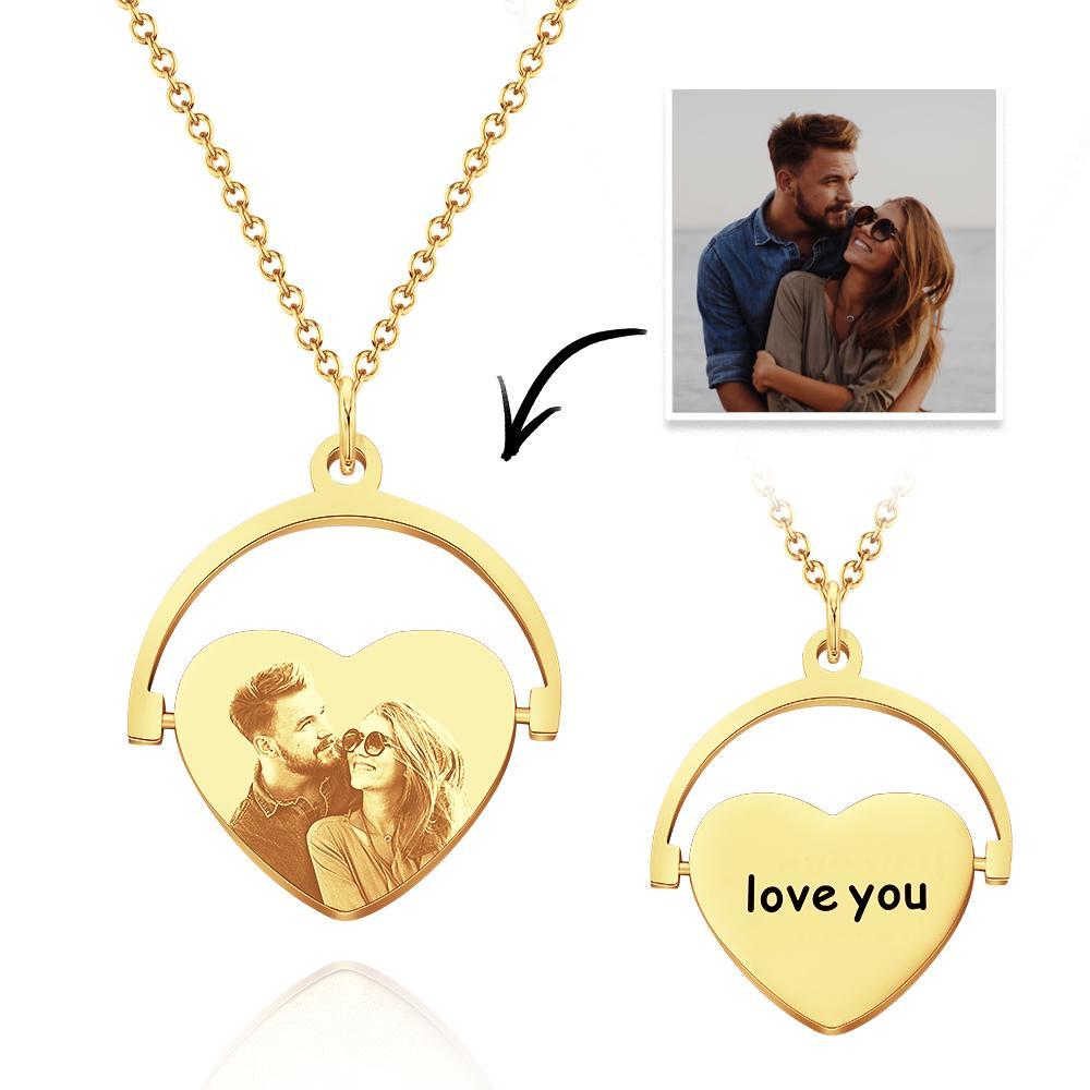 Custom Engraved Heart Photo Necklace Love Flip Pendant for Your Loved Ones - soufeelau