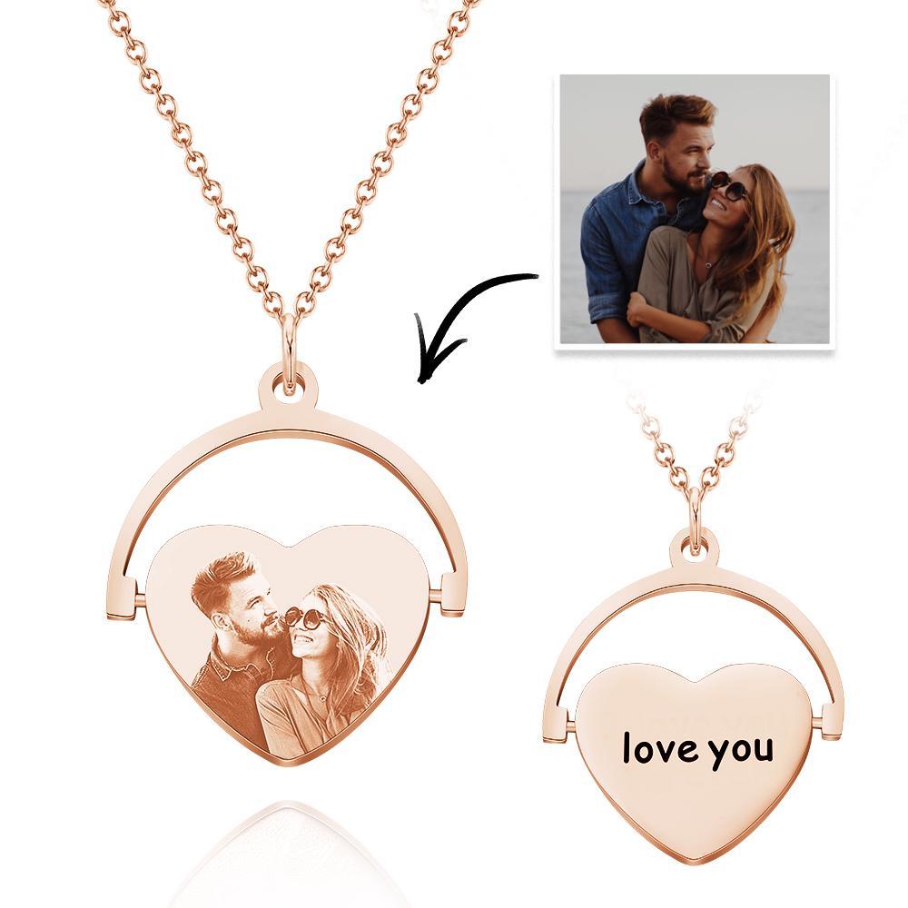 Custom Engraved Heart Photo Necklace Love Flip Pendant for Your Loved Ones - soufeelau