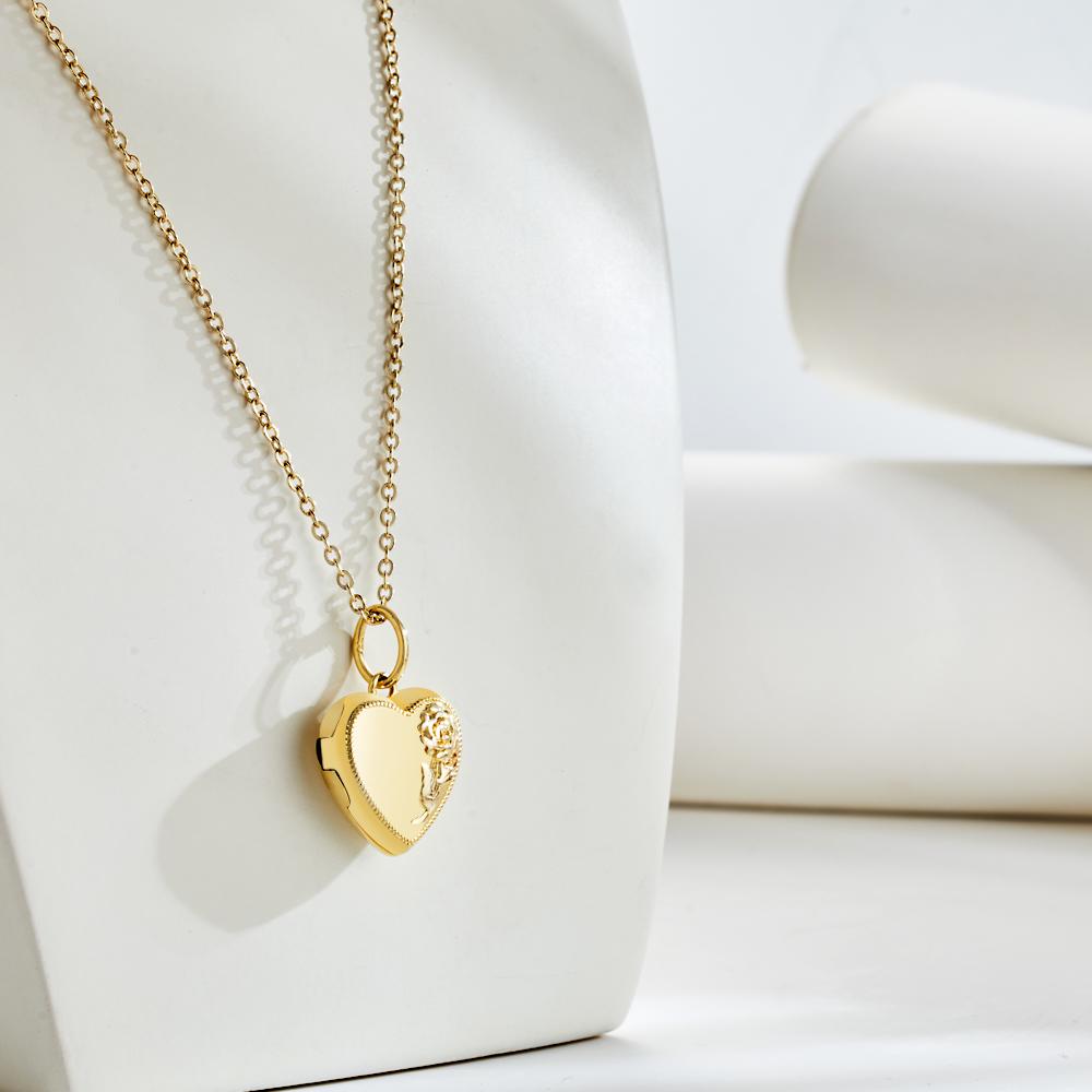 Engravable Photo Locket Necklace Personalized Flower Pendant for Your Loved Ones - soufeelau
