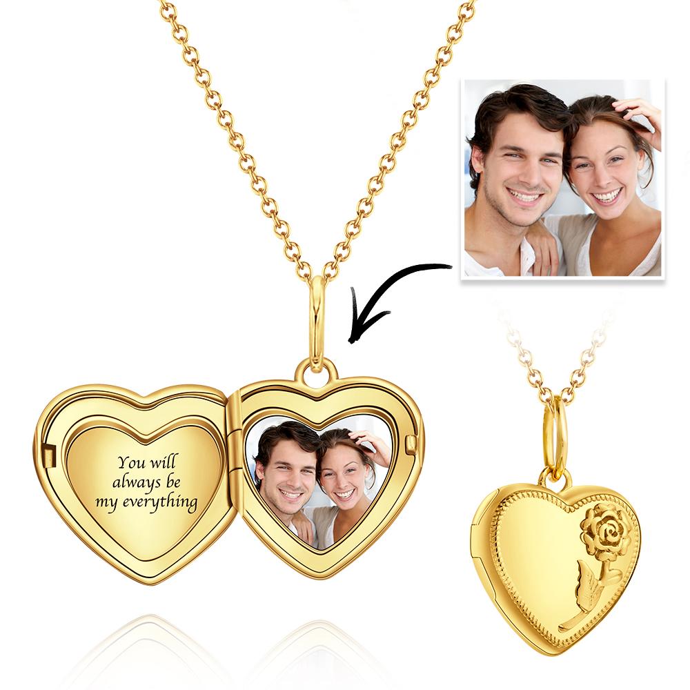 Engravable Photo Locket Necklace Personalized Flower Pendant for Your Loved Ones - soufeelau
