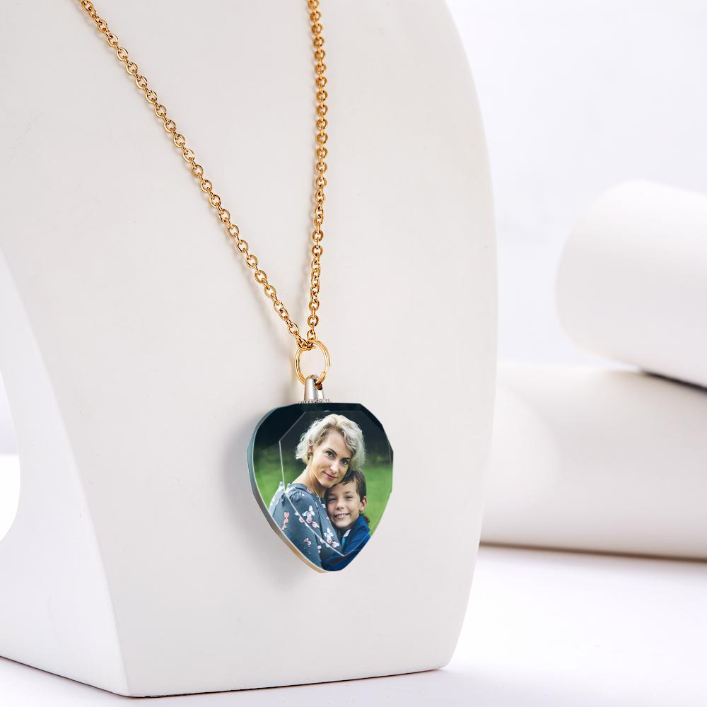 Custom Photo Heart Shaped Crystal Necklace Personalized Charm Pendant Mother's Day Gifts - soufeelau