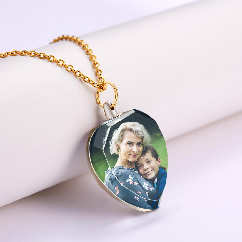 Custom Photo Heart Shaped Crystal Necklace Personalized Charm Pendant Mother's Day Gifts - soufeelau