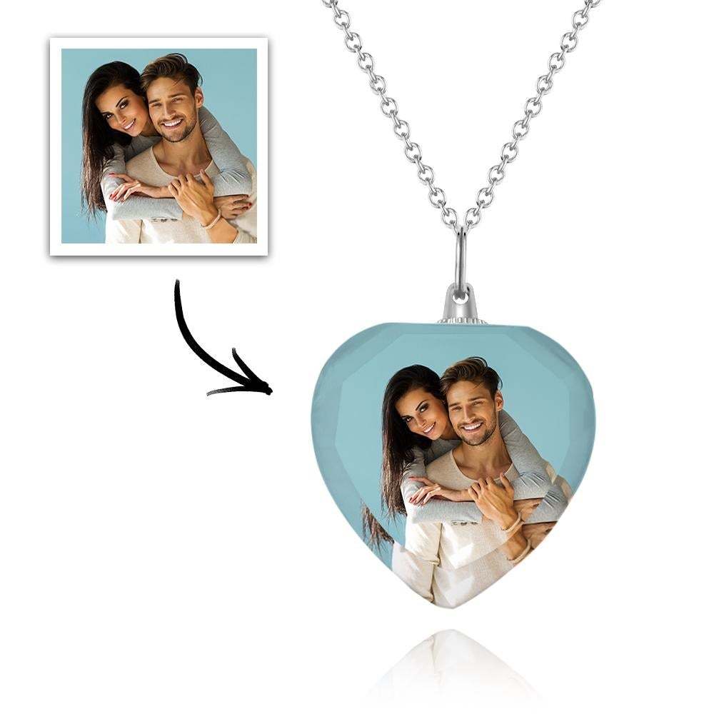 Custom Photo Heart Shaped Crystal Necklace Personalized Charm Pendant Couple's Valentine's Day Gifts - soufeelau