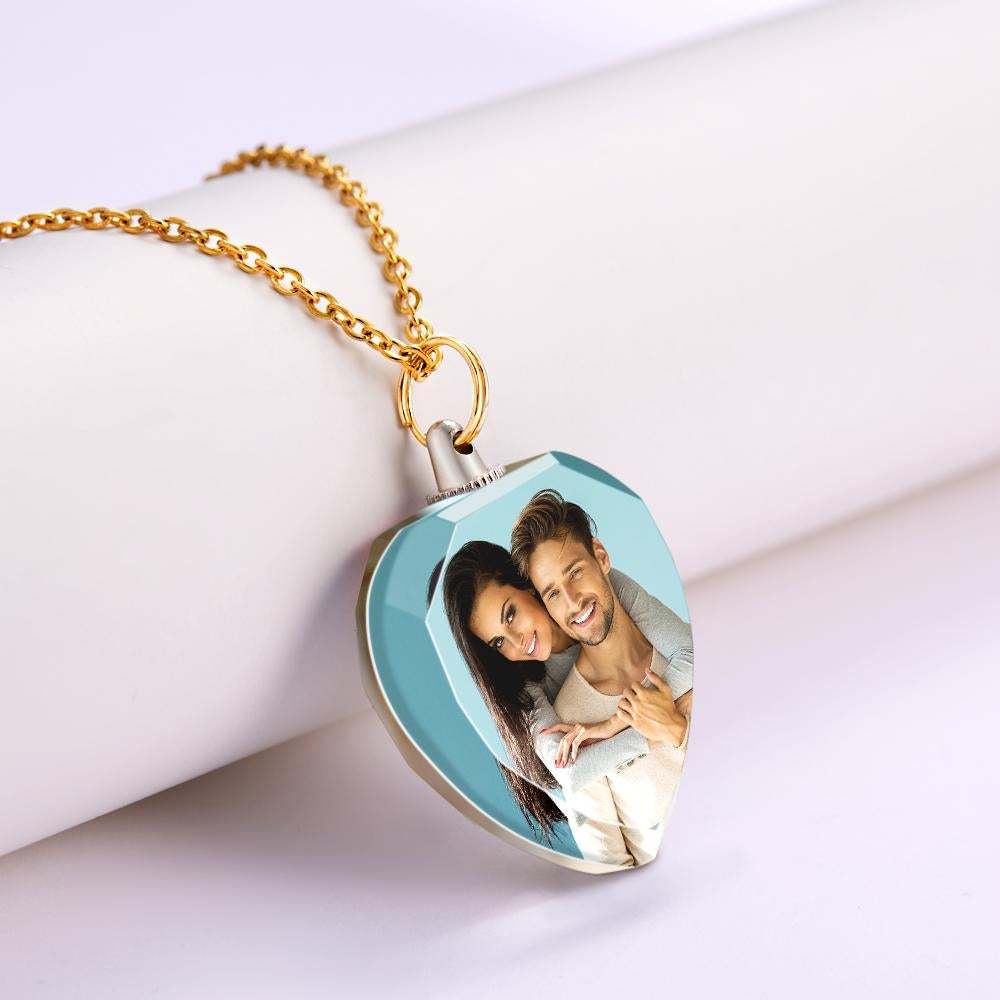 Custom Photo Heart Shaped Crystal Necklace Personalized Charm Pendant Couple's Valentine's Day Gifts - soufeelau