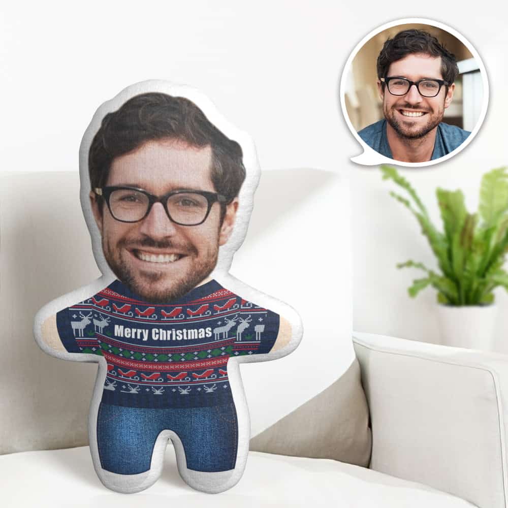 Custom Face Pillow Cute Merry Christmas Minime Personalized Photo Minime Pillow Gifts - soufeelau