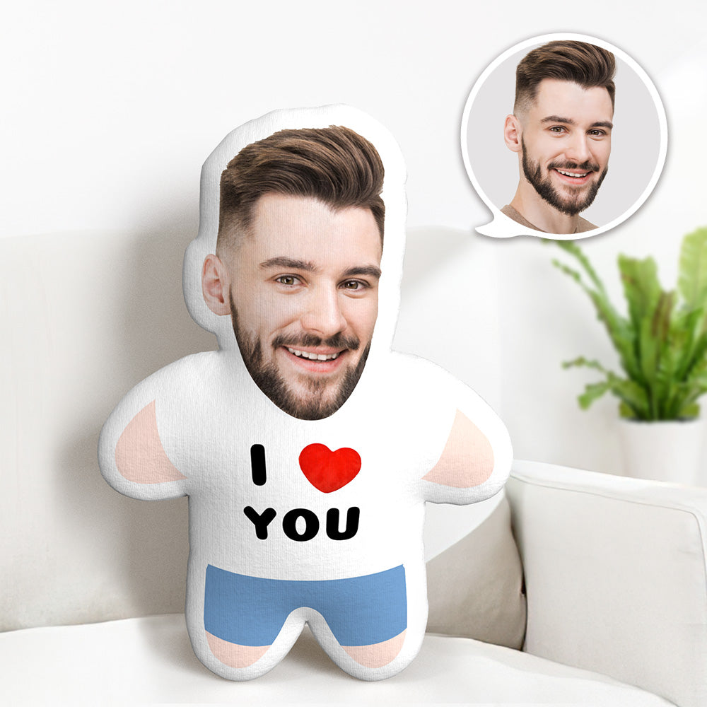 I LOVE YOU Minime Throw Pillow Custom Face Teddy Personalized Photo Minime Pillow - soufeelau
