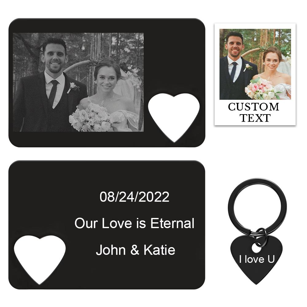Custom Photo Engraved Wallet Card Keychain Set Creative Couple Gifts - soufeelau