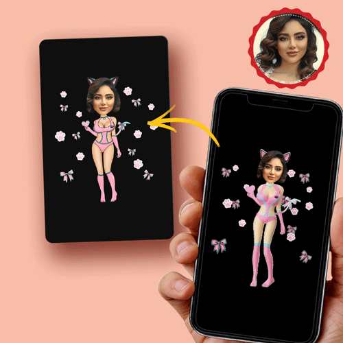 Scannable AR VR Animation 3D Card Virtual Reality Animation AR Graphic Cards Pink Cat Women - soufeelau