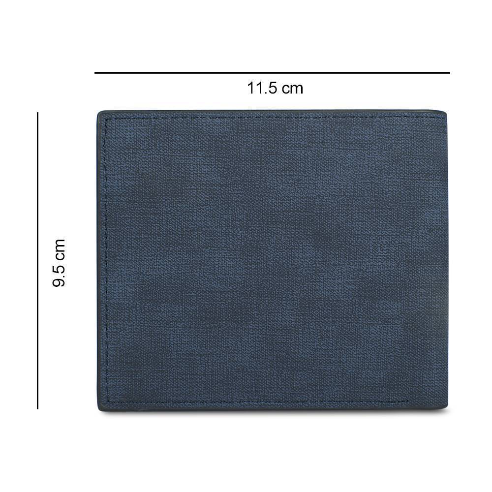 Men's Bifold Custom Inscription Photo Engraved Wallet - Blue Leather