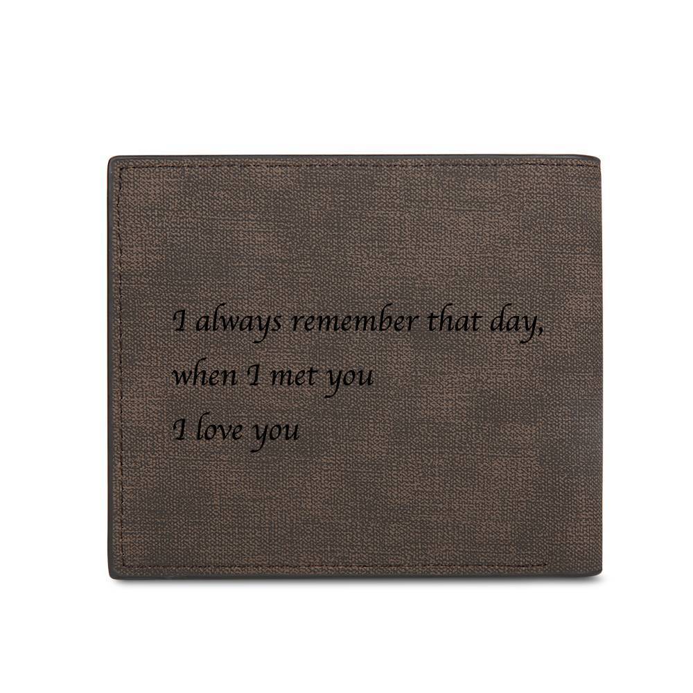 Men's Bifold Custom Inscription Photo Wallet - Coffee Leather