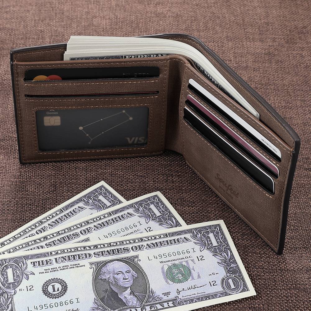 Men's Bifold Custom Inscription Photo Wallet - Coffee Leather