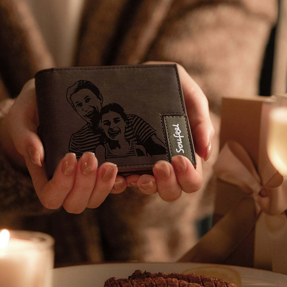 Mens Wallet, Personalized Wallet, Photo Wallet with Engraving Gift for Men-Christmas Gifts