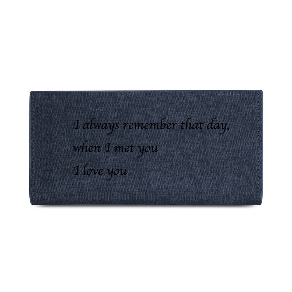 Men's Long Style Bifold Custom Inscription Photo Engraved Wallet - Blue Leather