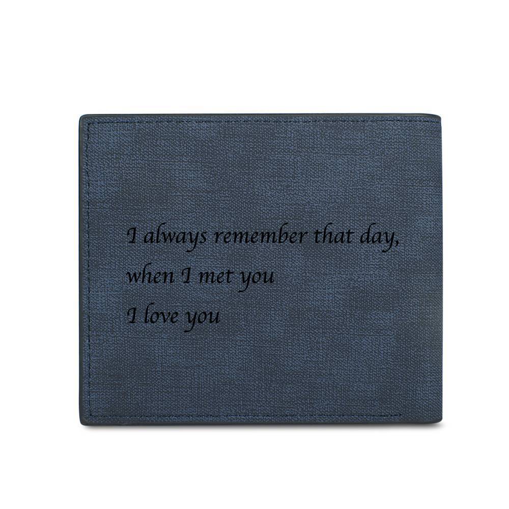 Men's Bifold Custom Inscription Photo Wallet - Blue Leather Gift for Men