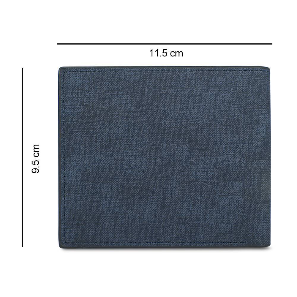 Men's Bifold Custom Inscription Photo Wallet - Blue Leather