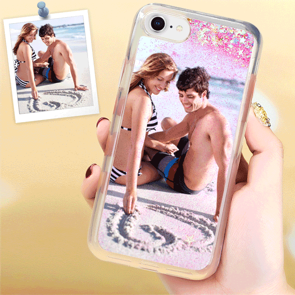 Custom Photo Phone Case Pink Quicksand with Little Heart