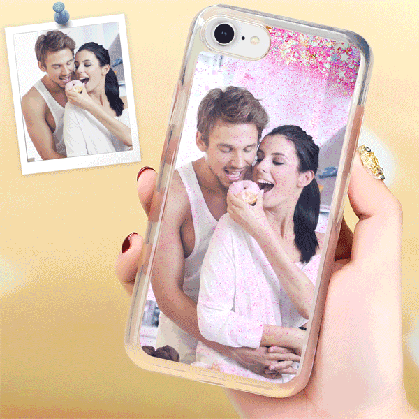 Custom Photo Phone Case Pink Quicksand with Little Heart - iPhone Xr