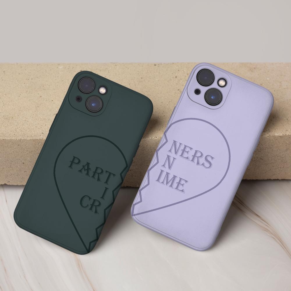 IPhone14ProMax Custom Text Heart-shaped Black Phone Case Soft Shell Matte for Couple - soufeelau
