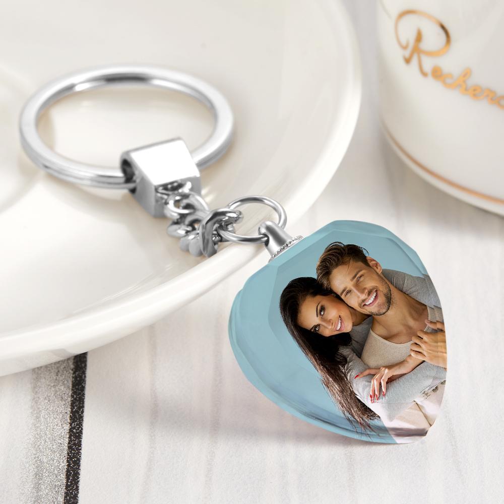 Custom Photo Keychain Crystal Keychain Father's Day Gift Heart-shaped -Christmas Gifts-Christmas Gifts